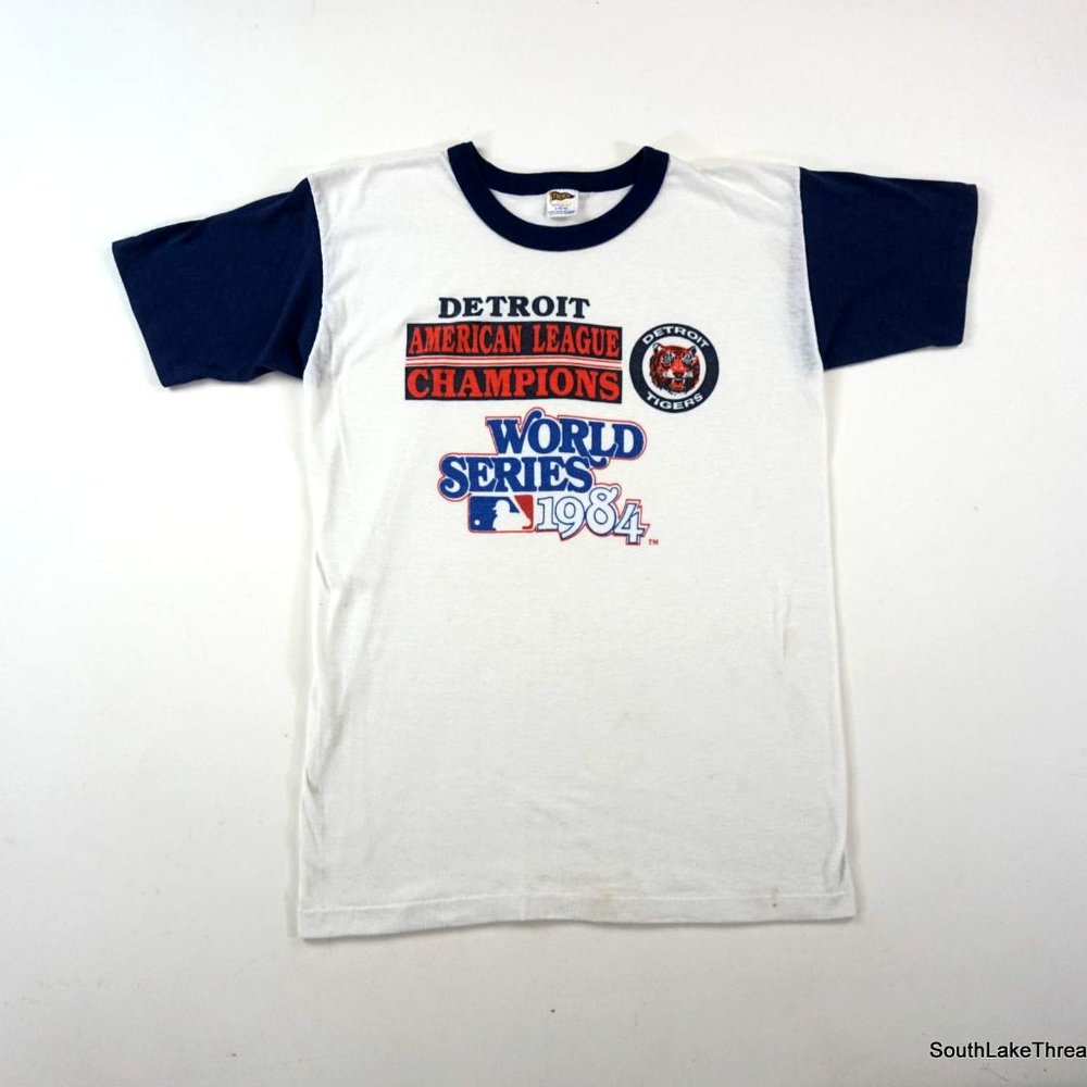 Vintage 1984 MLB Detroit Tigers American League Champions T-Shirt Trench Large